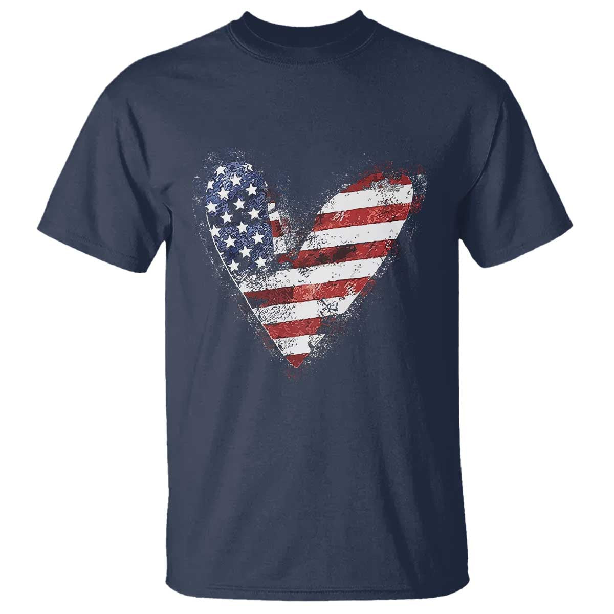 4th of July American Flag Heart USA Patriotic T Shirt TS11 Navy Print Your Wear