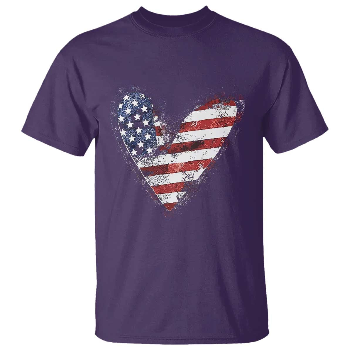 4th of July American Flag Heart USA Patriotic T Shirt TS11 Purple Print Your Wear