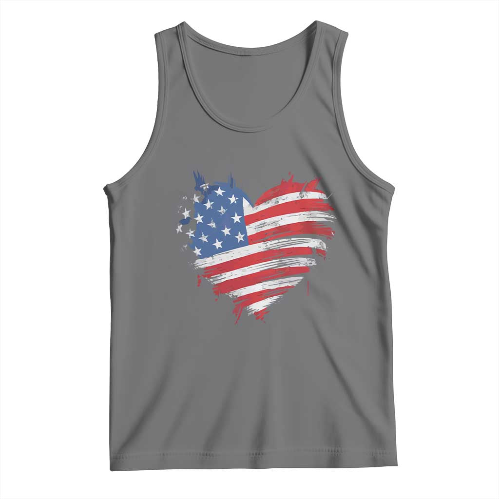 4th of July American Flag Heart USA Patriotic Tank Top Star Stripes TS11 Black Heather Print Your Wear