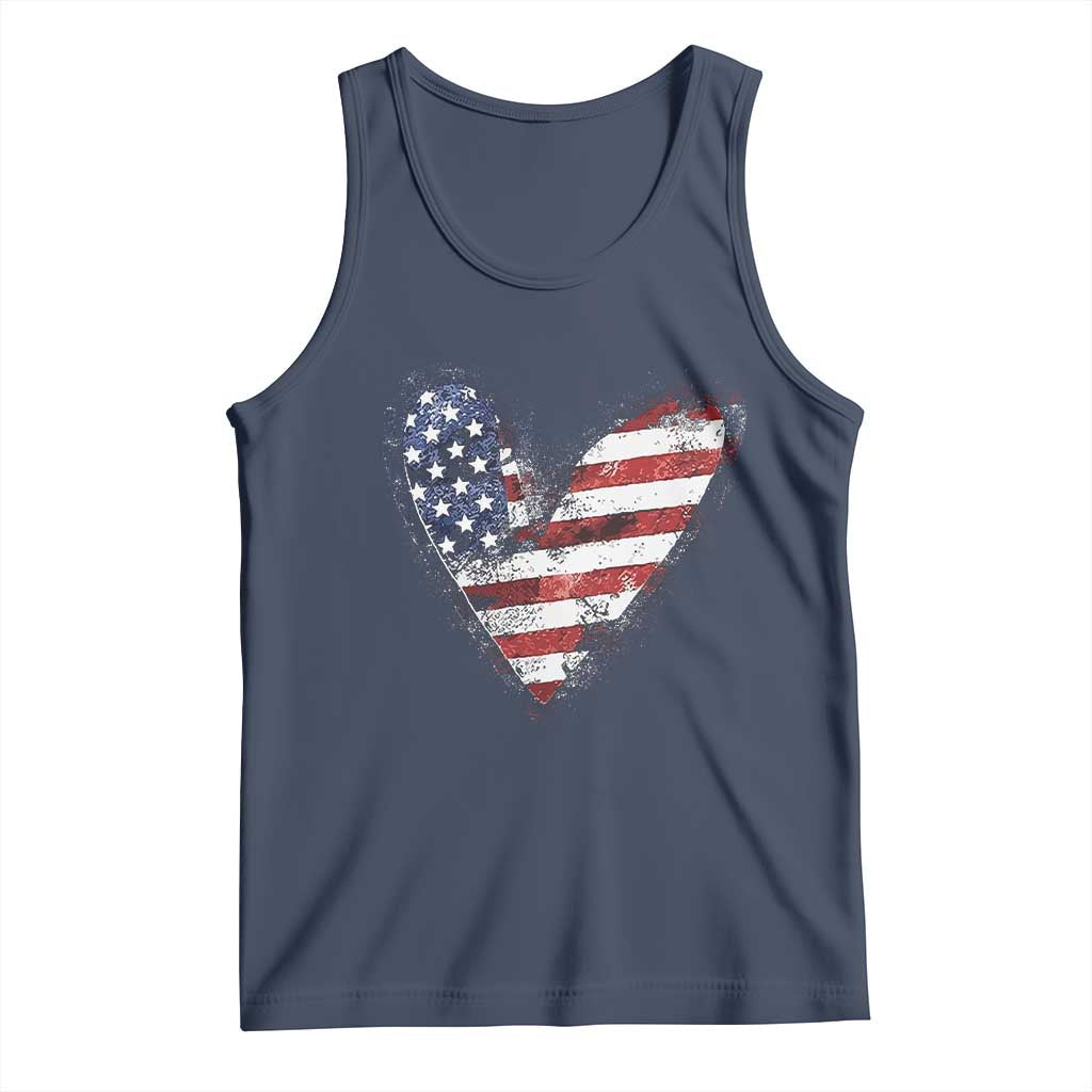 4th of July American Flag Heart USA Patriotic Tank Top TS11 Navy Print Your Wear