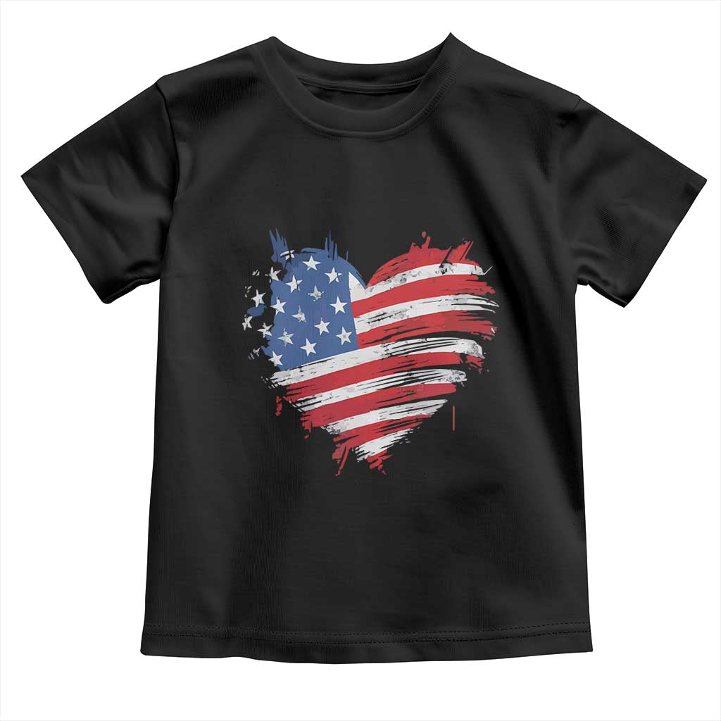 4th of July American Flag Heart USA Patriotic Toddler T Shirt Star Stripes TS11 Black Print Your Wear
