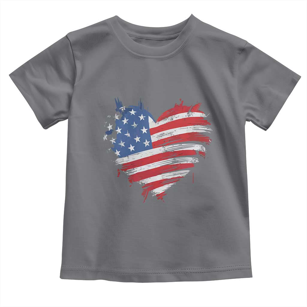 4th of July American Flag Heart USA Patriotic Toddler T Shirt Star Stripes TS11 Charcoal Print Your Wear
