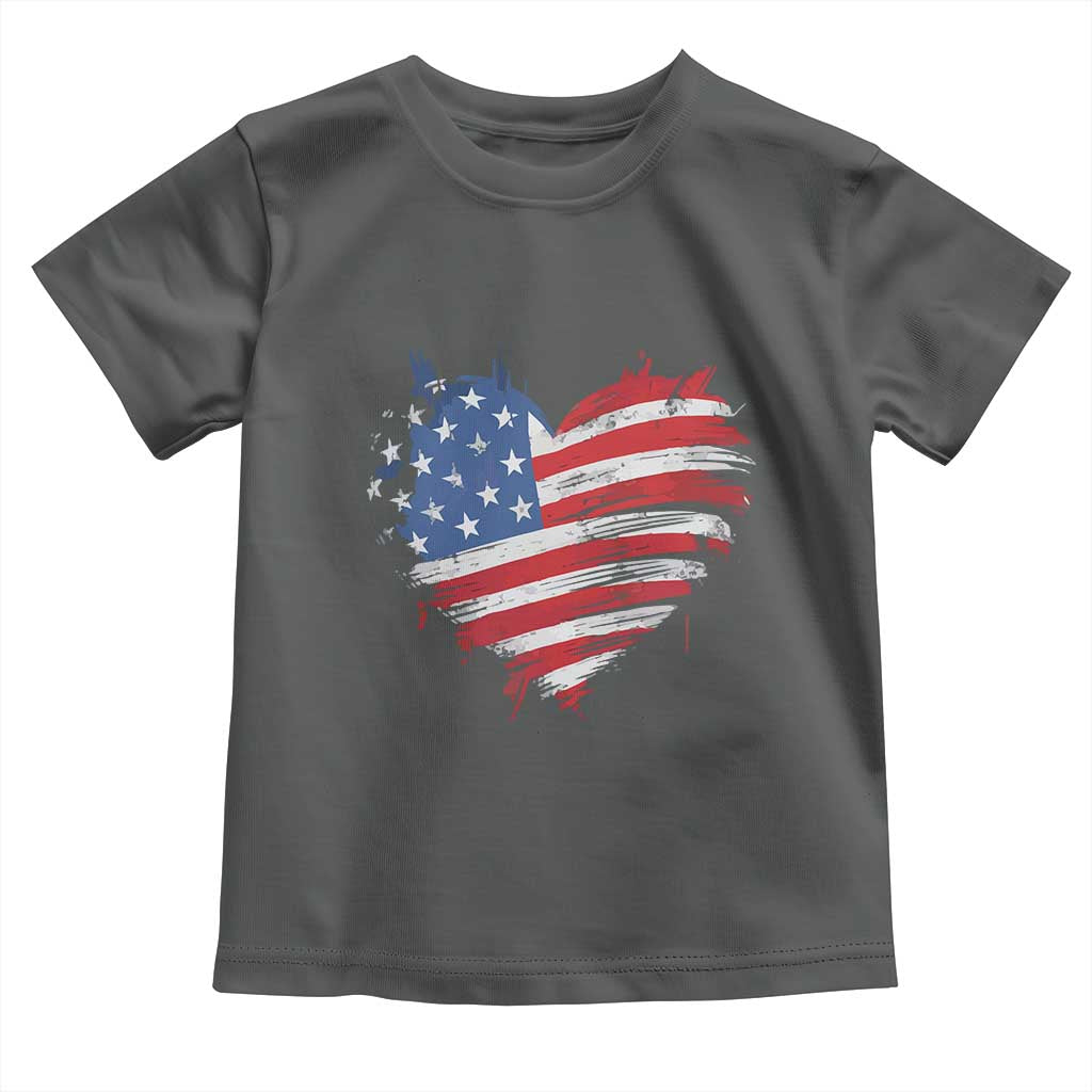 4th of July American Flag Heart USA Patriotic Toddler T Shirt Star Stripes TS11 Dark Heather Print Your Wear