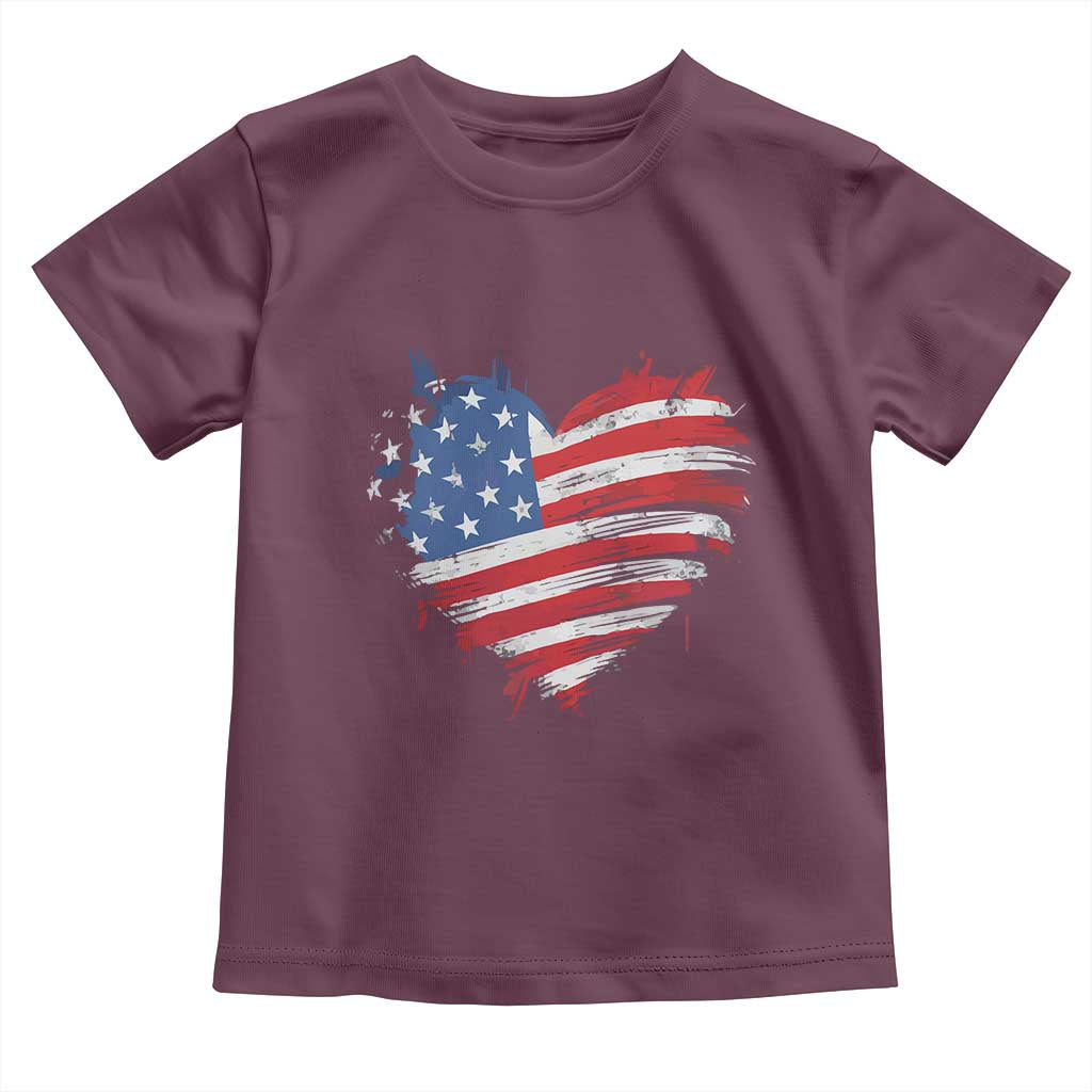 4th of July American Flag Heart USA Patriotic Toddler T Shirt Star Stripes TS11 Maroon Print Your Wear