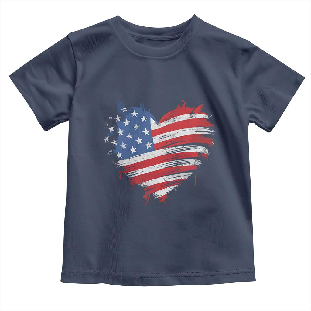 4th of July American Flag Heart USA Patriotic Toddler T Shirt Star Stripes TS11 Navy Print Your Wear