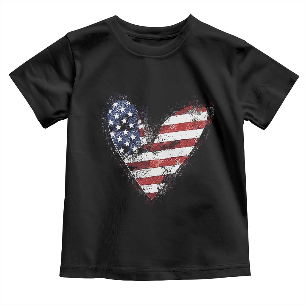 4th of July American Flag Heart USA Patriotic Toddler T Shirt TS11 Black Print Your Wear