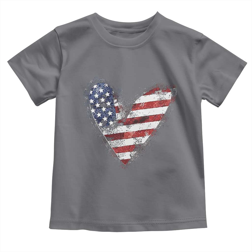 4th of July American Flag Heart USA Patriotic Toddler T Shirt TS11 Charcoal Print Your Wear