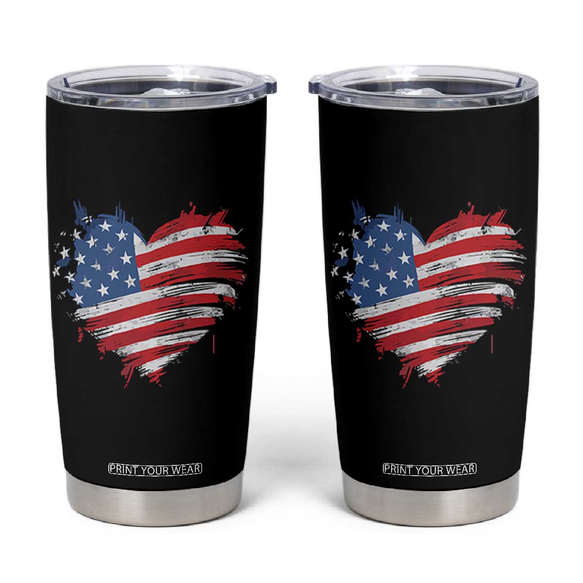 4th of July American Flag Heart USA Patriotic Tumbler Cup Star Stripes TS11 Black Print Your Wear