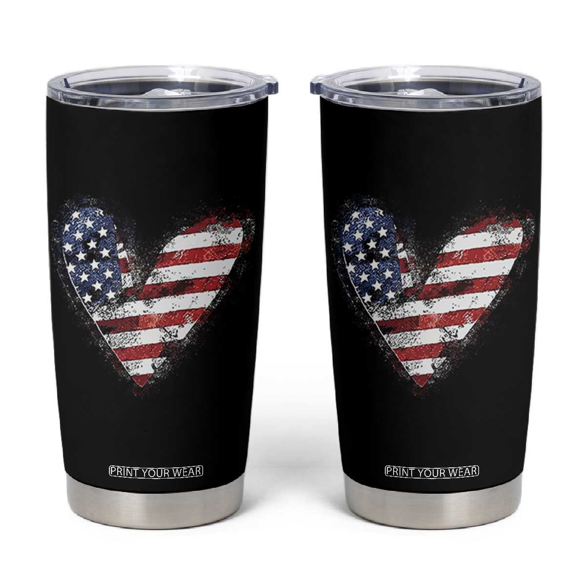 4th of July American Flag Heart USA Patriotic Tumbler Cup TS11 Black Print Your Wear