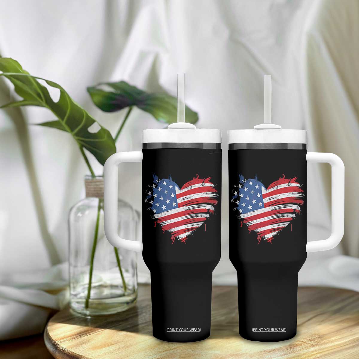 4th of July American Flag Heart USA Patriotic Tumbler With Handle Star Stripes TS11 Print Your Wear