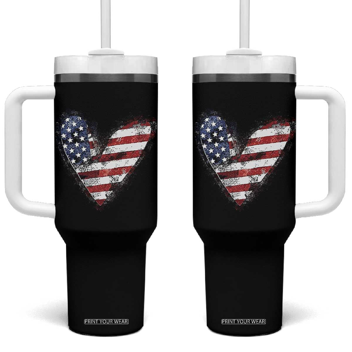 4th of July American Flag Heart USA Patriotic Tumbler With Handle TS11 One Size: 40 oz Black Print Your Wear