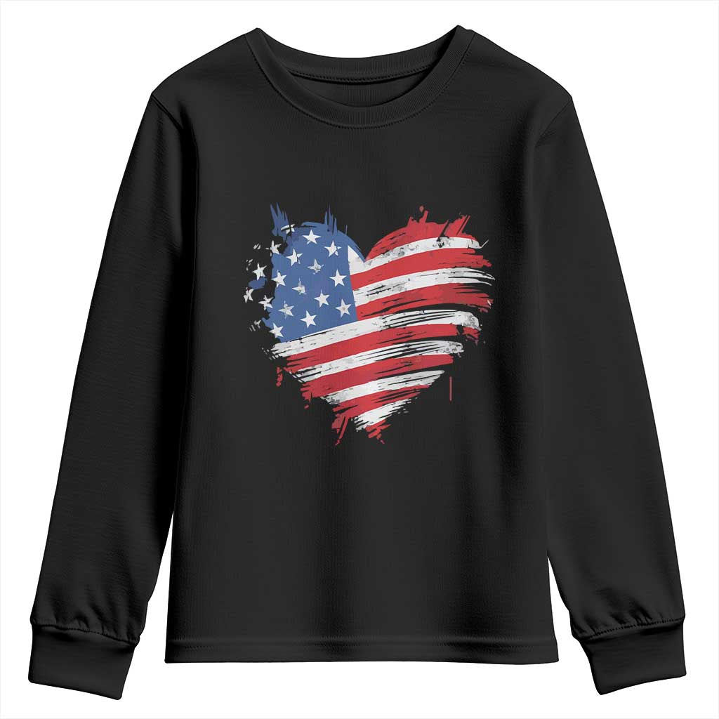 4th of July American Flag Heart USA Patriotic Youth Sweatshirt Star Stripes TS11 Black Print Your Wear