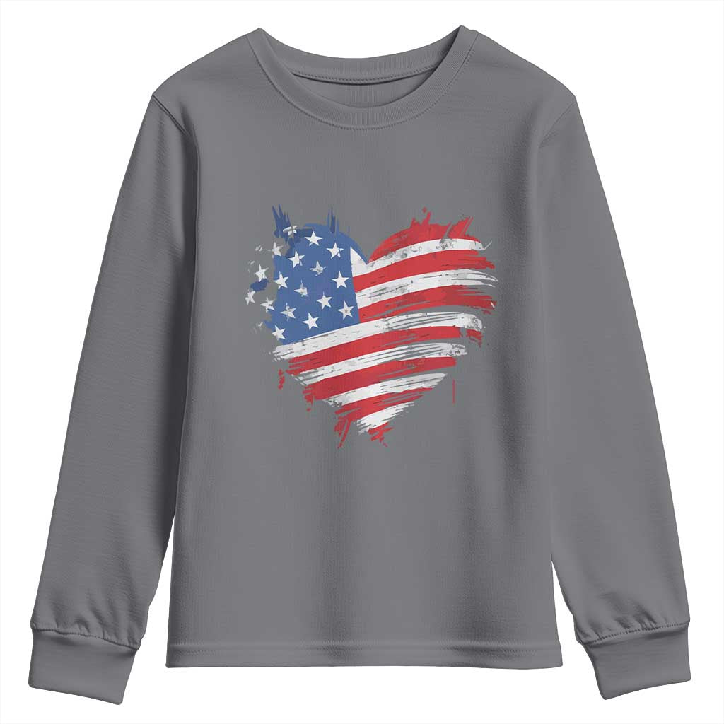 4th of July American Flag Heart USA Patriotic Youth Sweatshirt Star Stripes TS11 Charcoal Print Your Wear