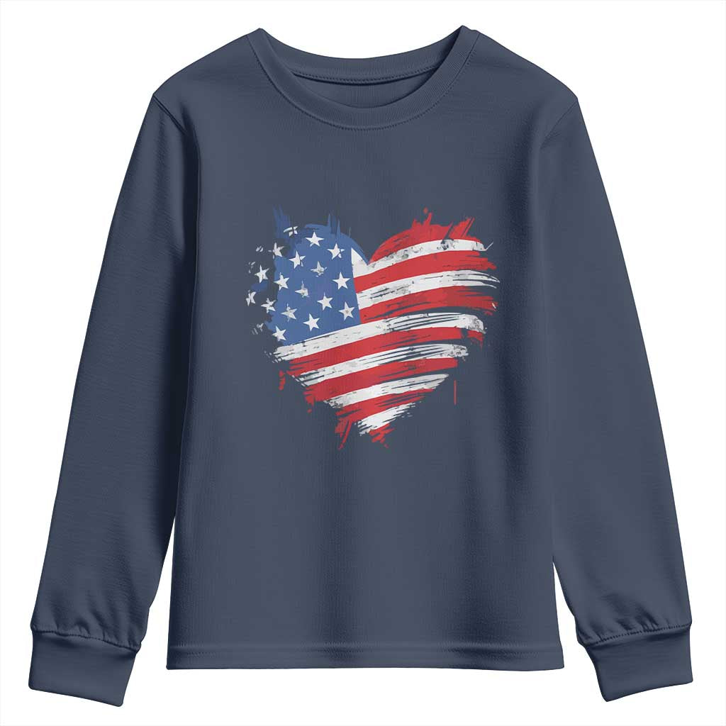 4th of July American Flag Heart USA Patriotic Youth Sweatshirt Star Stripes TS11 Navy Print Your Wear