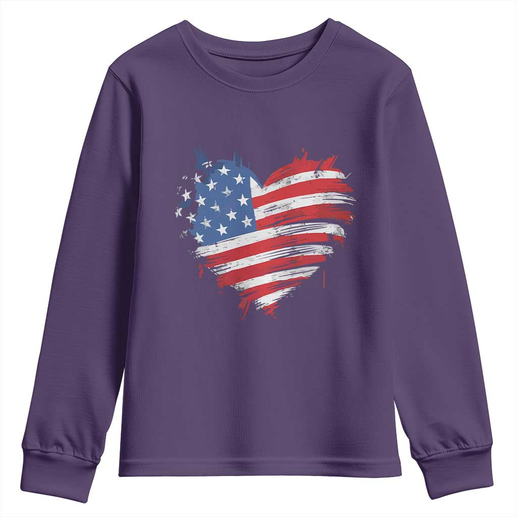 4th of July American Flag Heart USA Patriotic Youth Sweatshirt Star Stripes TS11 Purple Print Your Wear