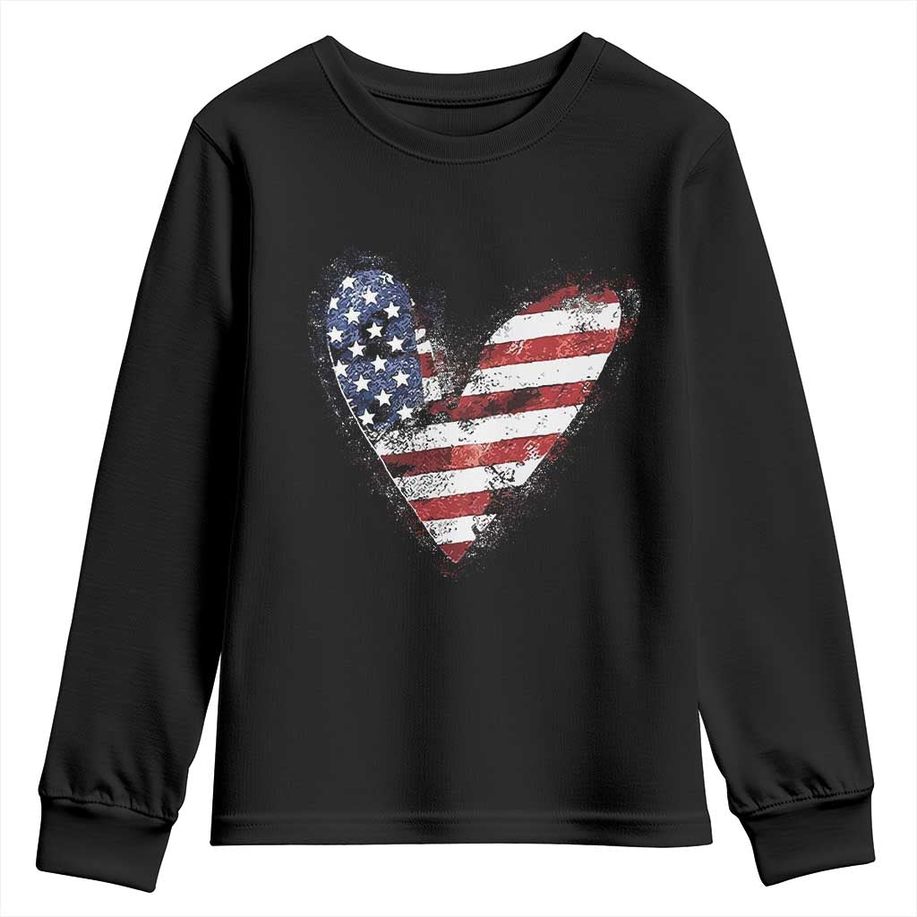 4th of July American Flag Heart USA Patriotic Youth Sweatshirt TS11 Black Print Your Wear