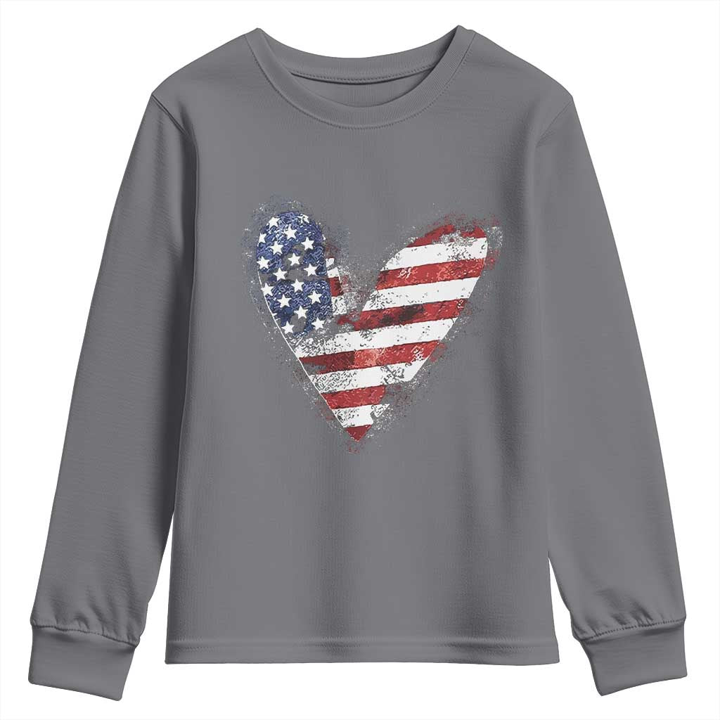 4th of July American Flag Heart USA Patriotic Youth Sweatshirt TS11 Charcoal Print Your Wear