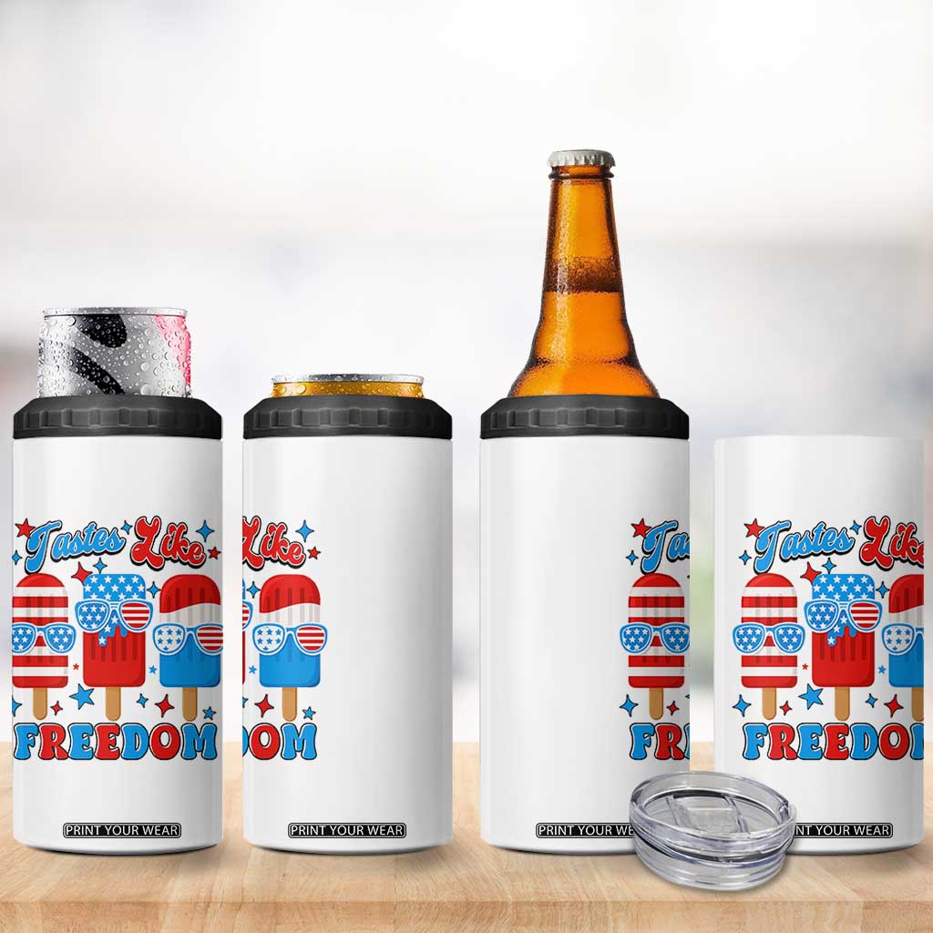 4th of July American Flag Popsicle 4 in 1 Can Cooler Tumbler Tastes Like Freedom Patriotic Funny TS10 Print Your Wear