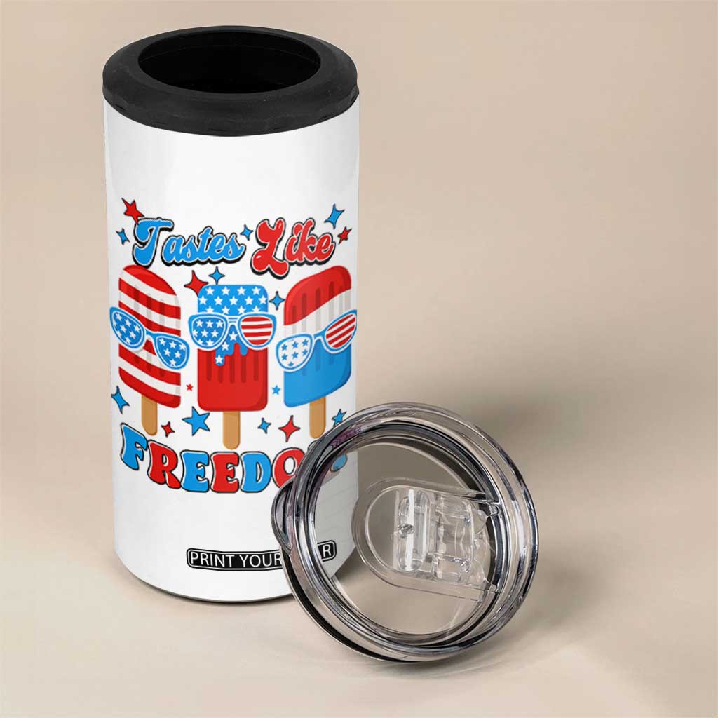 4th of July American Flag Popsicle 4 in 1 Can Cooler Tumbler Tastes Like Freedom Patriotic Funny TS10 Print Your Wear