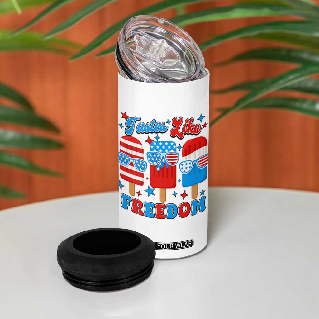 4th of July American Flag Popsicle 4 in 1 Can Cooler Tumbler Tastes Like Freedom Patriotic Funny TS10 Print Your Wear