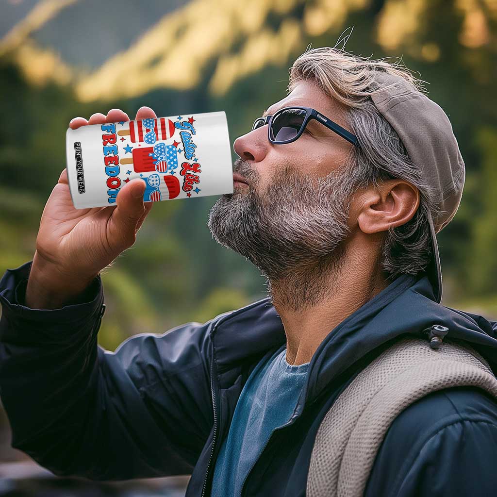 4th of July American Flag Popsicle 4 in 1 Can Cooler Tumbler Tastes Like Freedom Patriotic Funny TS10 Print Your Wear