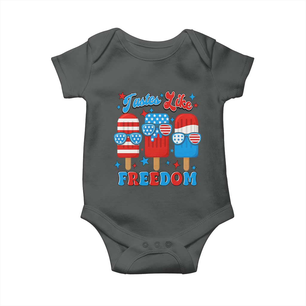 4th of July American Flag Popsicle Baby Onesie Tastes Like Freedom Patriotic Funny TS10 Dark Heather Print Your Wear