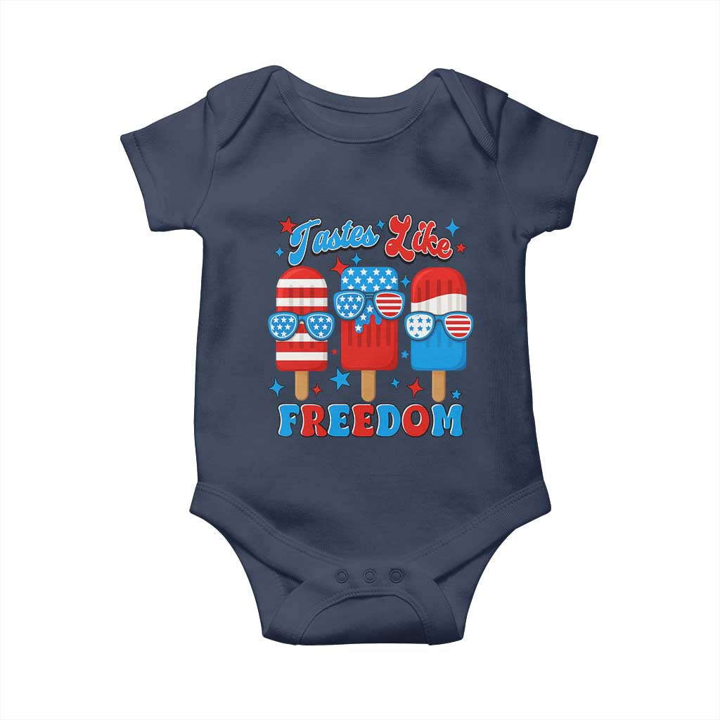 4th of July American Flag Popsicle Baby Onesie Tastes Like Freedom Patriotic Funny TS10 Navy Print Your Wear