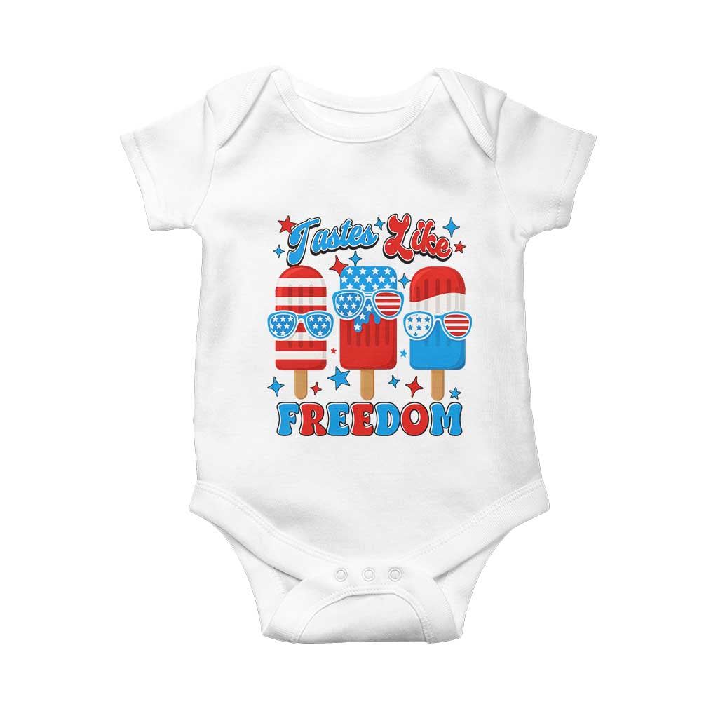 4th of July American Flag Popsicle Baby Onesie Tastes Like Freedom Patriotic Funny TS10 White Print Your Wear