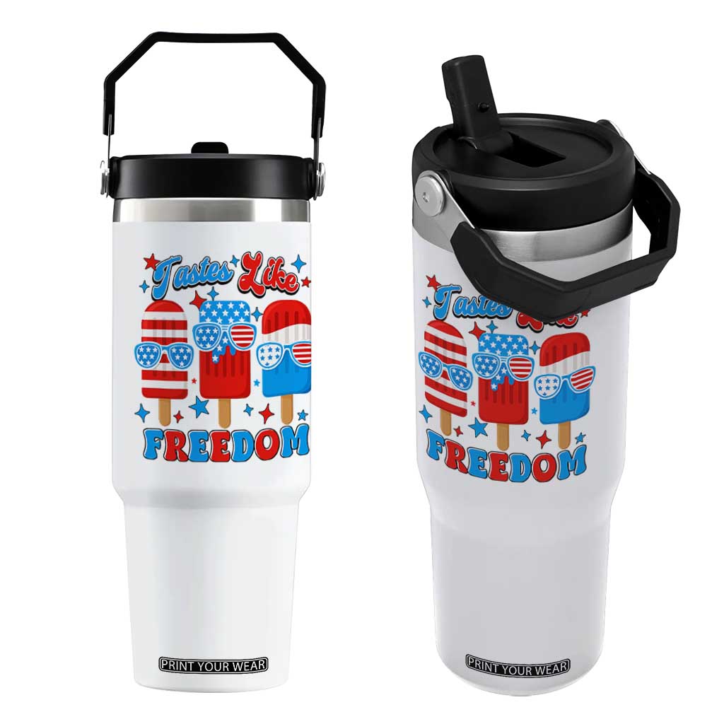 4th of July American Flag Popsicle Flip Straw Tumbler Tastes Like Freedom Patriotic Funny TS10 One Size: 30 oz White Print Your Wear