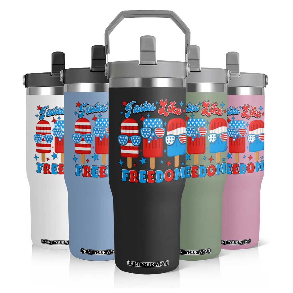 4th of July American Flag Popsicle Flip Straw Tumbler Tastes Like Freedom Patriotic Funny TS10 Print Your Wear
