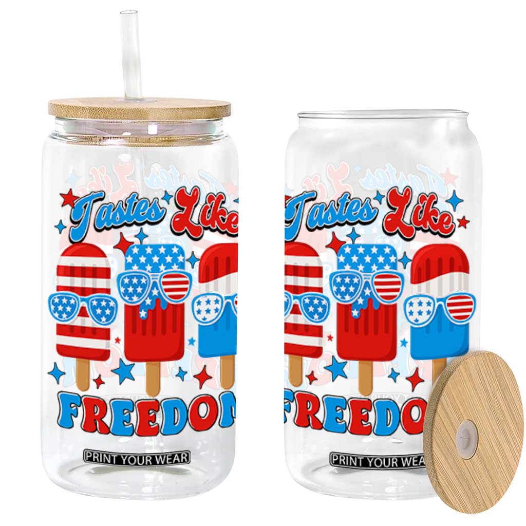 4th of July American Flag Popsicle Glass Can Tastes Like Freedom Patriotic Funny TS10 White Print Your Wear