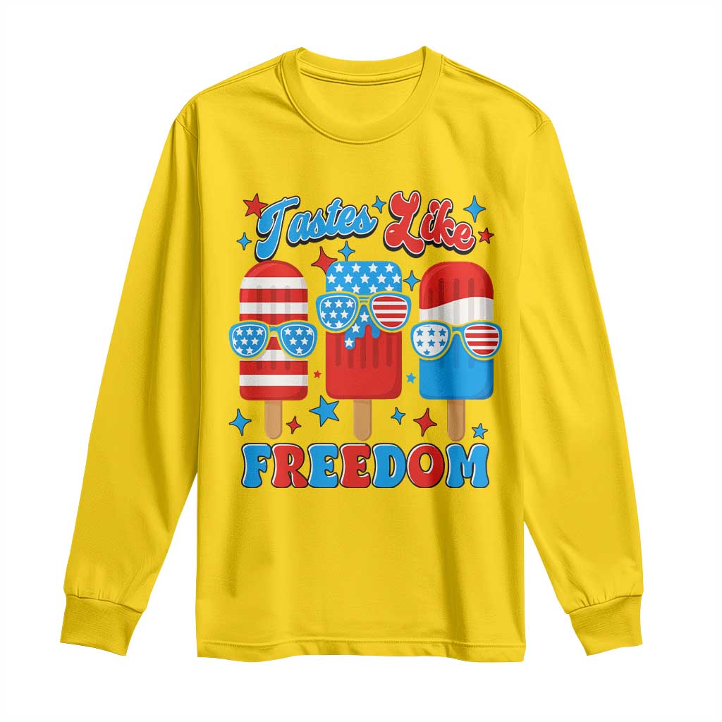 4th of July American Flag Popsicle Long Sleeve Shirt Tastes Like Freedom Patriotic Funny TS10 Daisy Print Your Wear