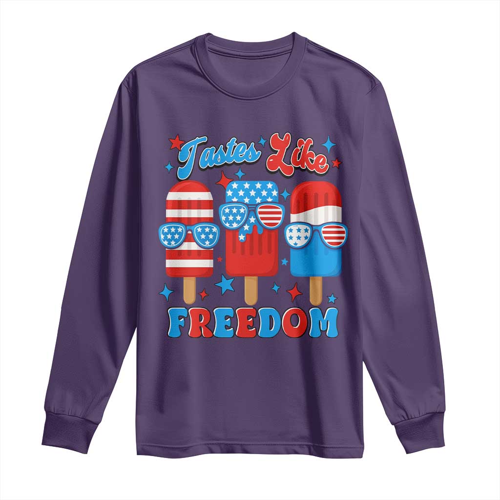 4th of July American Flag Popsicle Long Sleeve Shirt Tastes Like Freedom Patriotic Funny TS10 Purple Print Your Wear