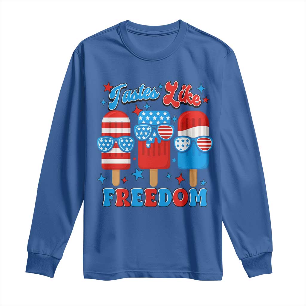 4th of July American Flag Popsicle Long Sleeve Shirt Tastes Like Freedom Patriotic Funny TS10 Royal Blue Print Your Wear