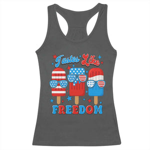 4th of July American Flag Popsicle Racerback Tank Top Tastes Like Freedom Patriotic Funny TS10 Dark Heather Print Your Wear