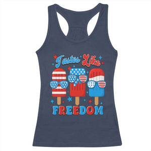 4th of July American Flag Popsicle Racerback Tank Top Tastes Like Freedom Patriotic Funny TS10 Navy Print Your Wear