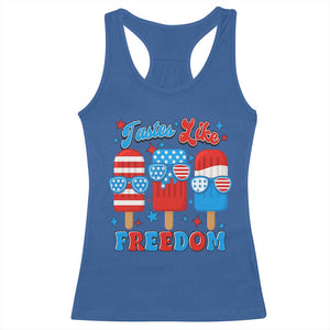 4th of July American Flag Popsicle Racerback Tank Top Tastes Like Freedom Patriotic Funny TS10 Royal Blue Print Your Wear