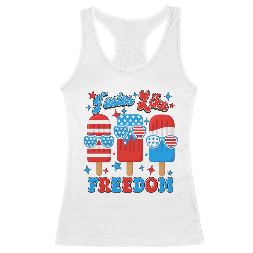 4th of July American Flag Popsicle Racerback Tank Top Tastes Like Freedom Patriotic Funny TS10 White Print Your Wear