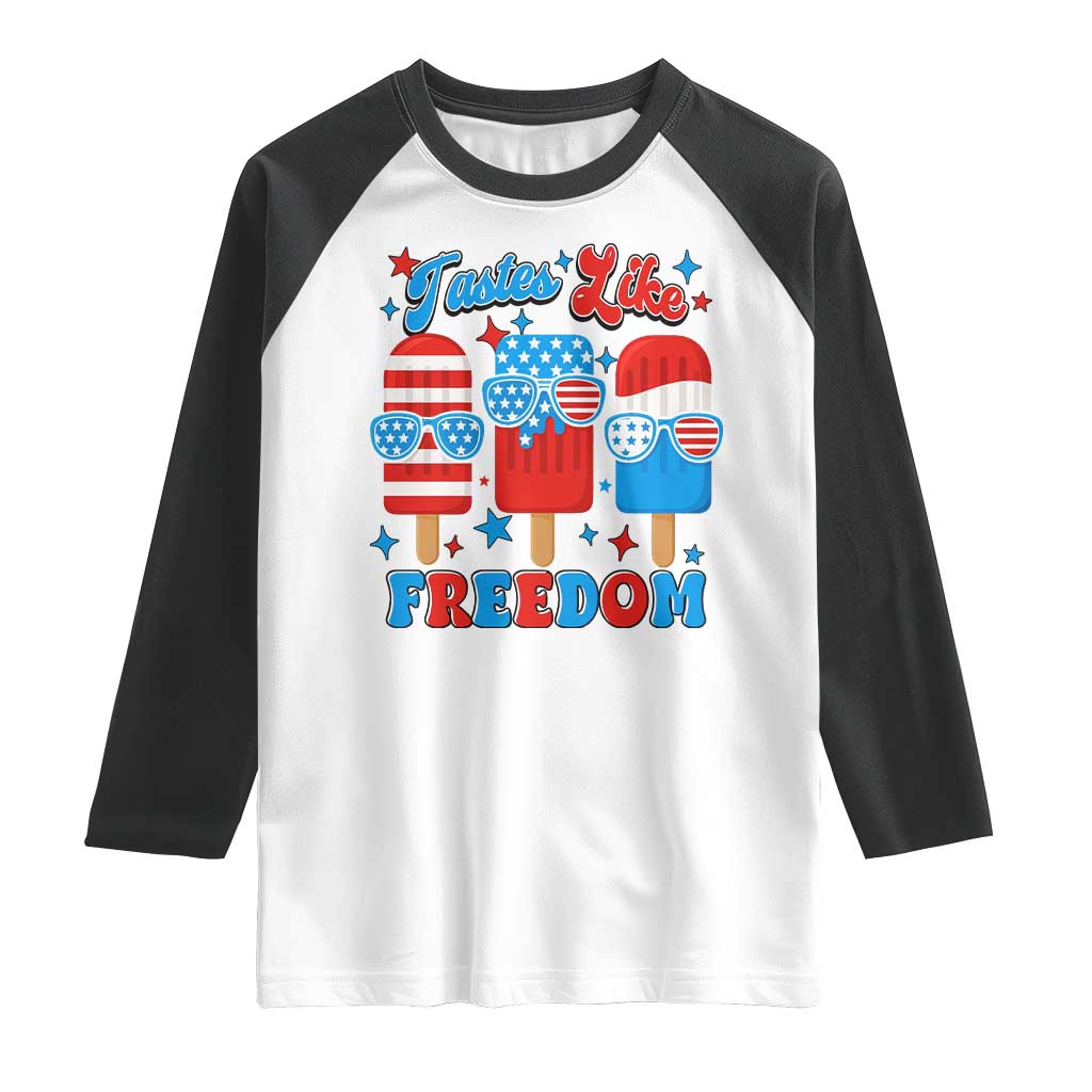 4th of July American Flag Popsicle Raglan Shirt Tastes Like Freedom Patriotic Funny TS10 White Black Print Your Wear