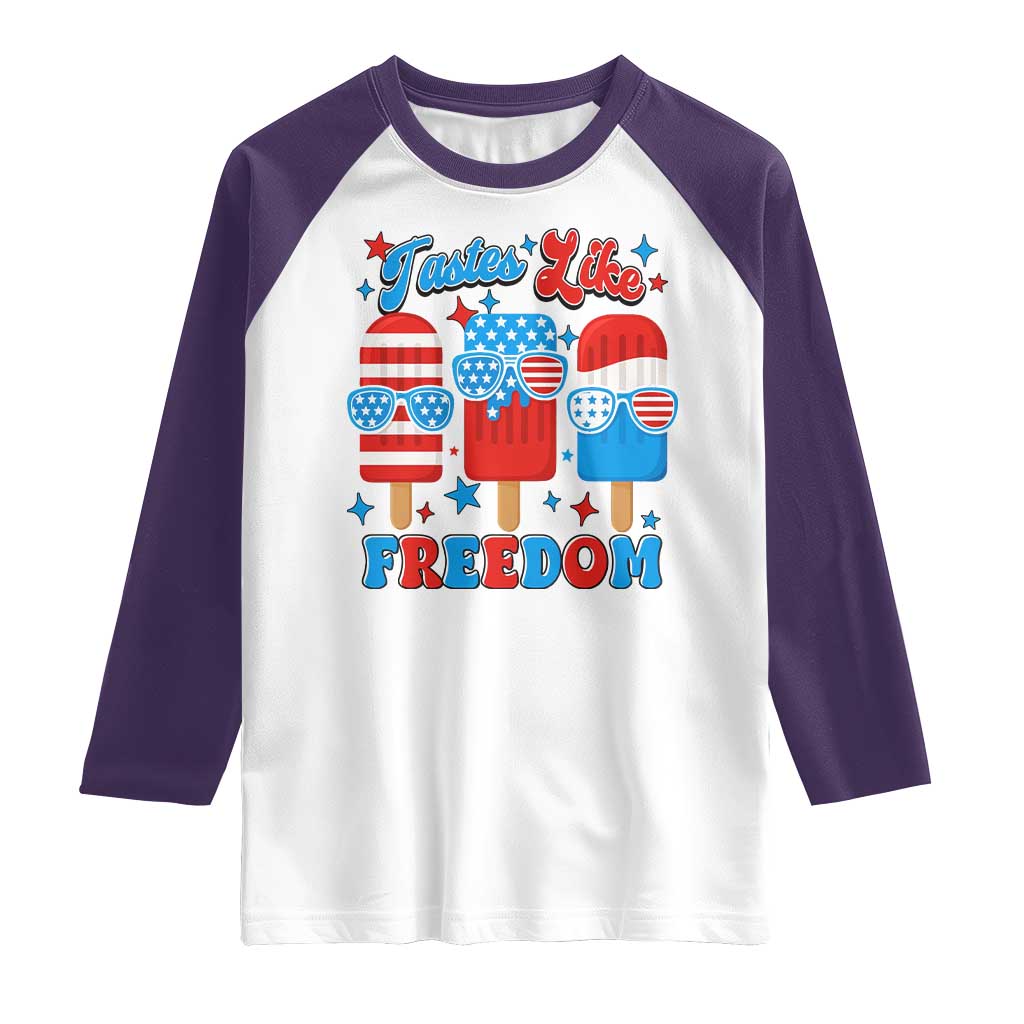 4th of July American Flag Popsicle Raglan Shirt Tastes Like Freedom Patriotic Funny TS10 White Purple Print Your Wear