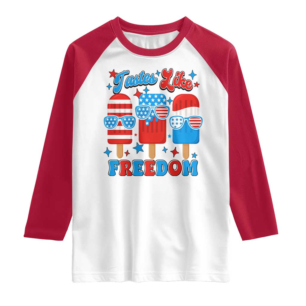 4th of July American Flag Popsicle Raglan Shirt Tastes Like Freedom Patriotic Funny TS10 White Red Print Your Wear