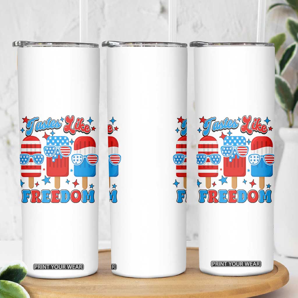 4th of July American Flag Popsicle Skinny Tumbler Tastes Like Freedom Patriotic Funny TS10 Print Your Wear
