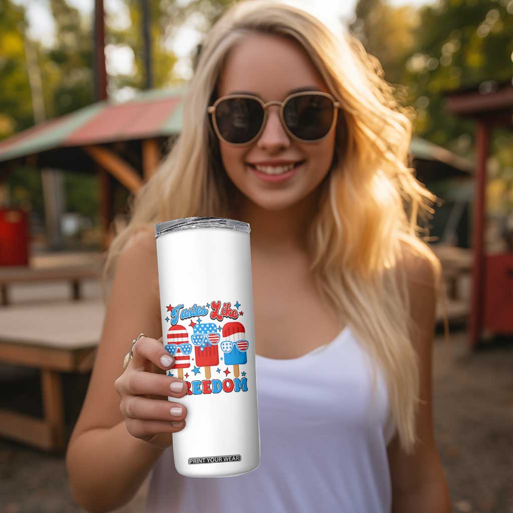 4th of July American Flag Popsicle Skinny Tumbler Tastes Like Freedom Patriotic Funny TS10 Print Your Wear