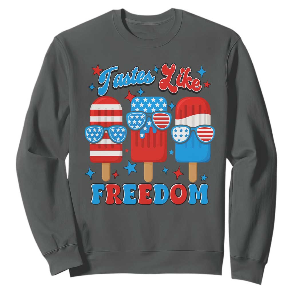 4th of July American Flag Popsicle Sweatshirt Tastes Like Freedom Patriotic Funny TS10 Dark Heather Print Your Wear