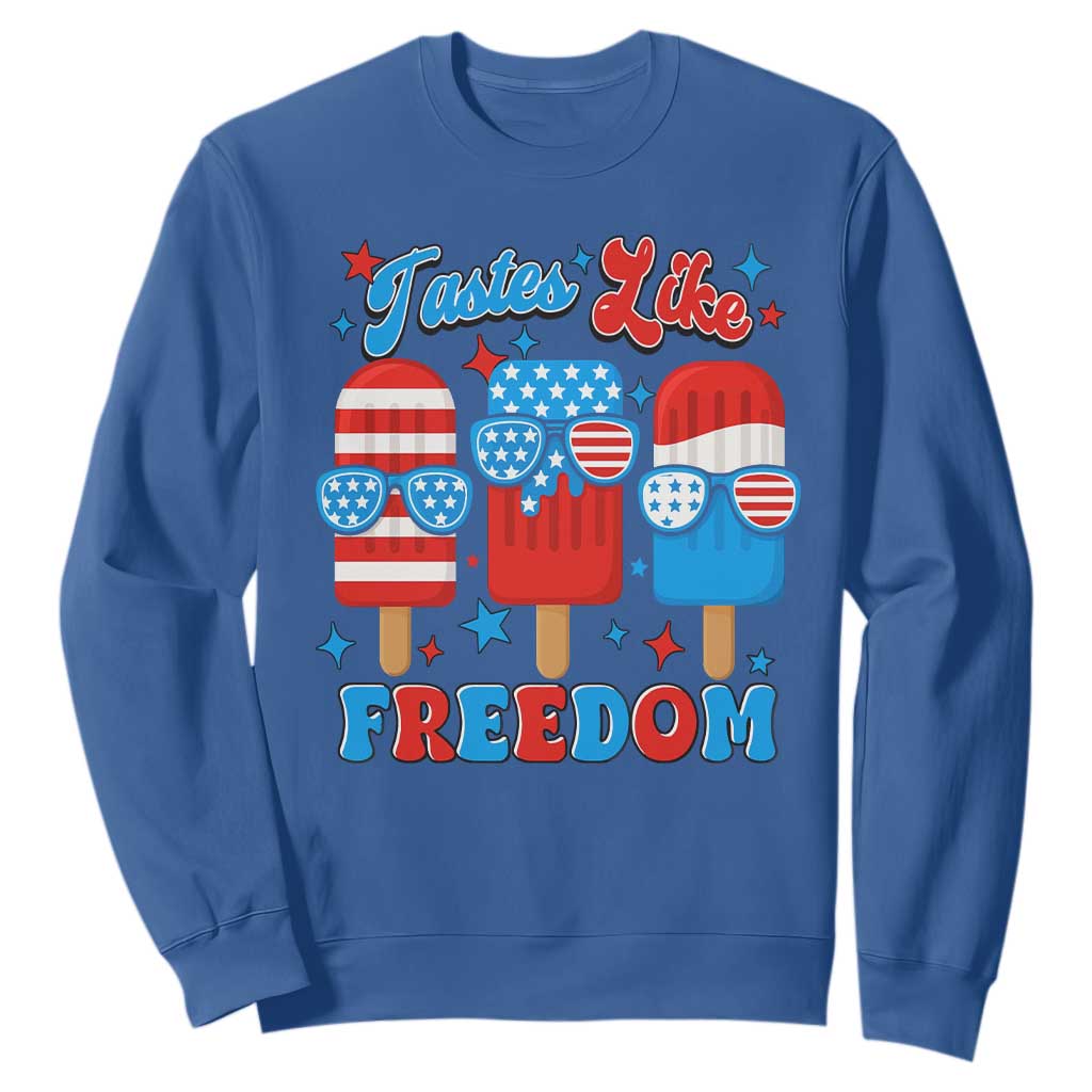 4th of July American Flag Popsicle Sweatshirt Tastes Like Freedom Patriotic Funny TS10 Royal Blue Print Your Wear