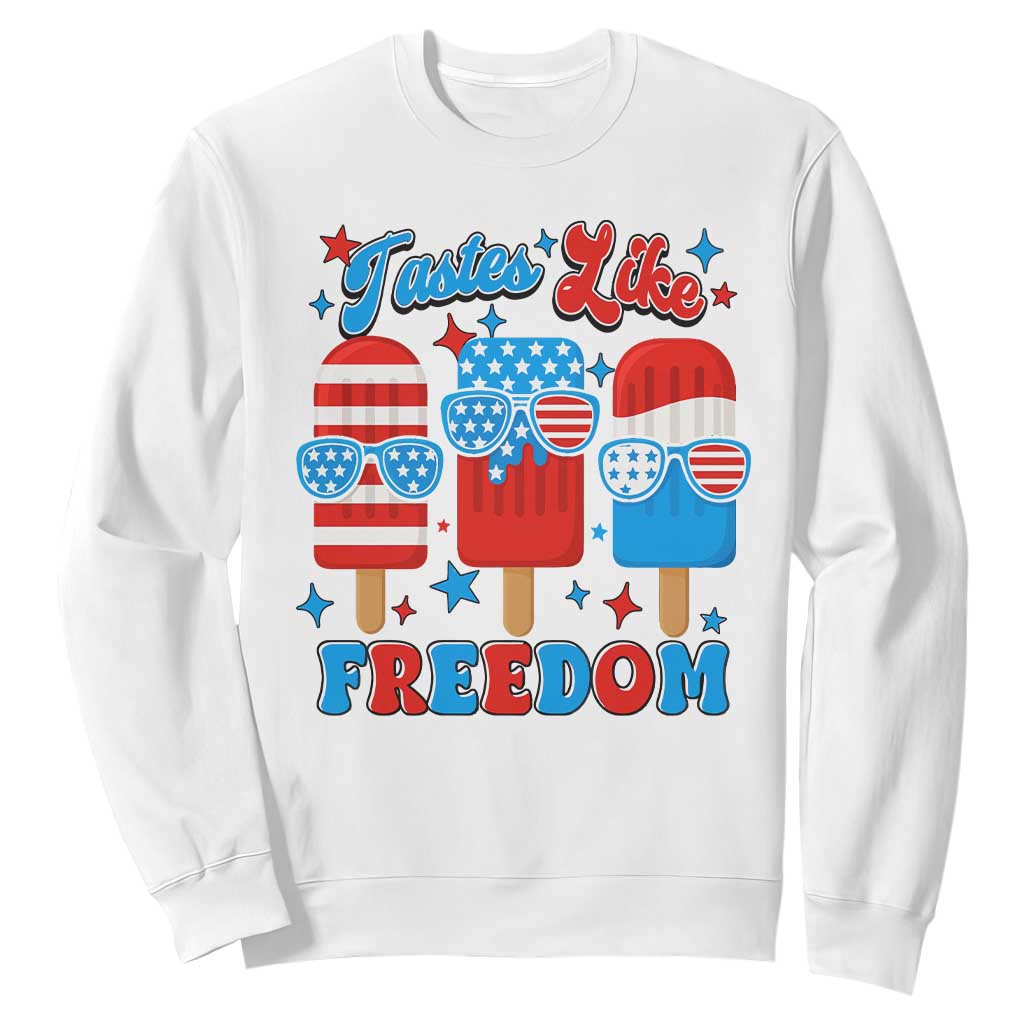4th of July American Flag Popsicle Sweatshirt Tastes Like Freedom Patriotic Funny TS10 White Print Your Wear