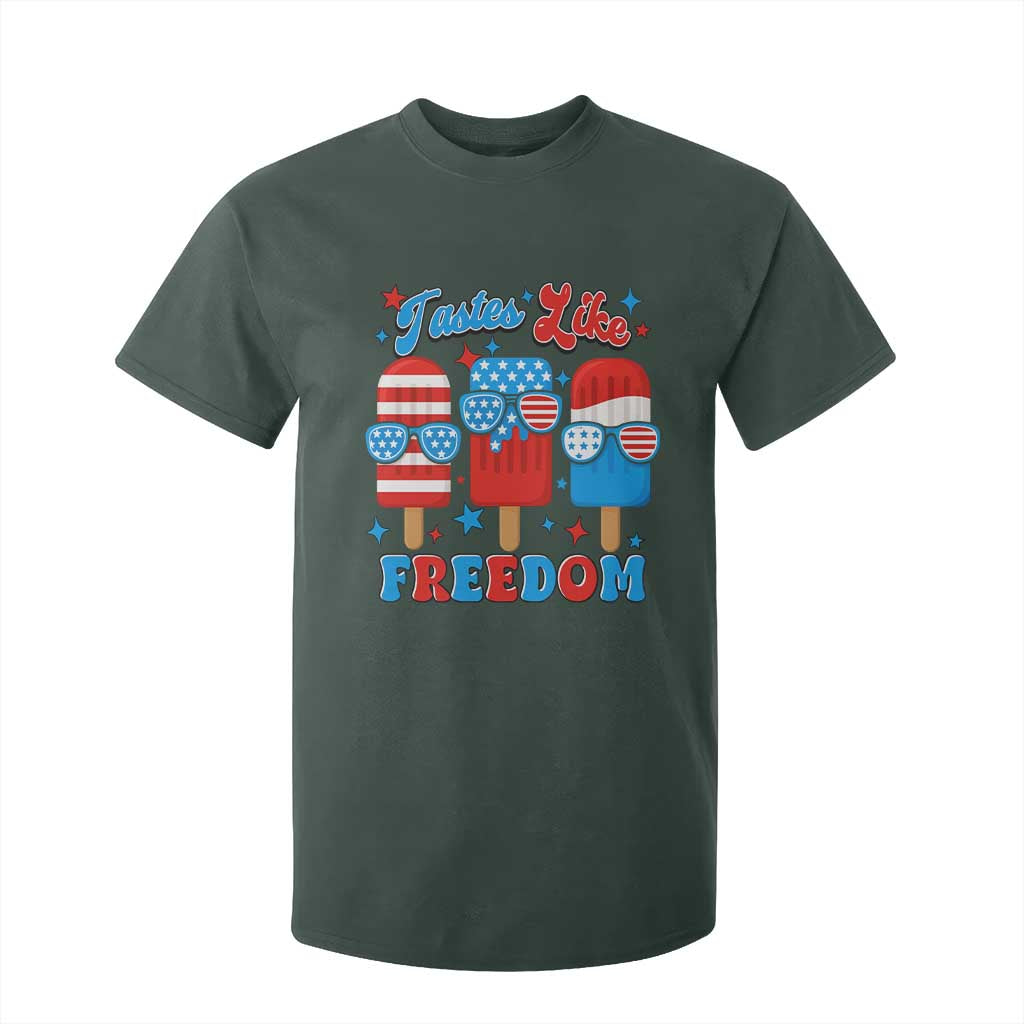4th of July American Flag Popsicle T Shirt For Kid Tastes Like Freedom Patriotic Funny TS10 Dark Forest Green Print Your Wear