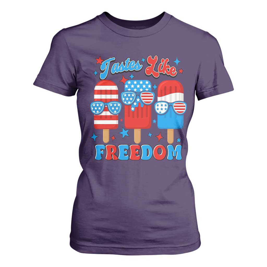 4th of July American Flag Popsicle T Shirt For Women Tastes Like Freedom Patriotic Funny TS10 Purple Print Your Wear