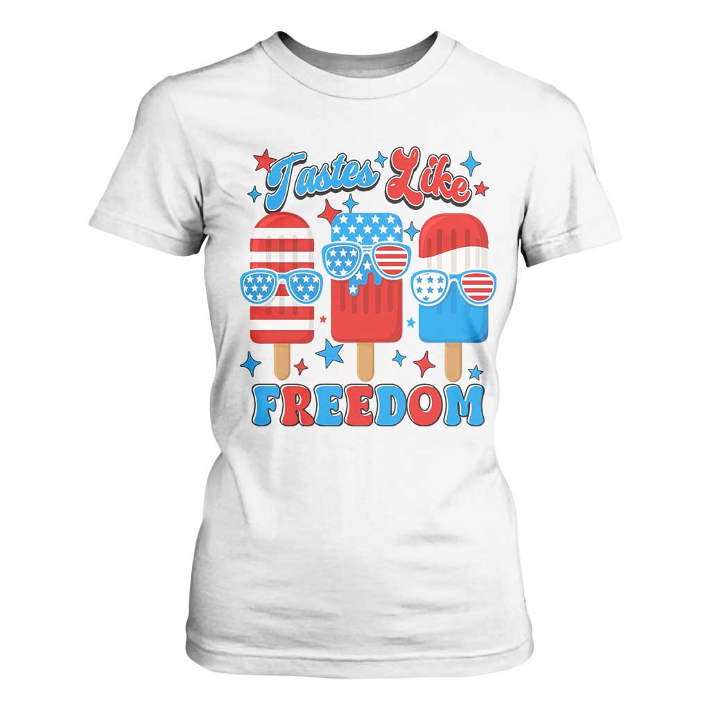 4th of July American Flag Popsicle T Shirt For Women Tastes Like Freedom Patriotic Funny TS10 White Print Your Wear