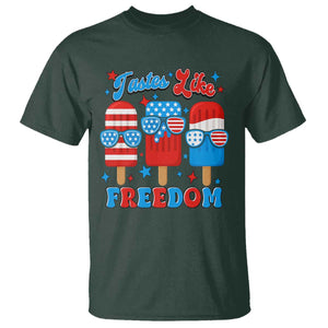 4th of July American Flag Popsicle T Shirt Tastes Like Freedom Patriotic Funny TS10 Dark Forest Green Print Your Wear